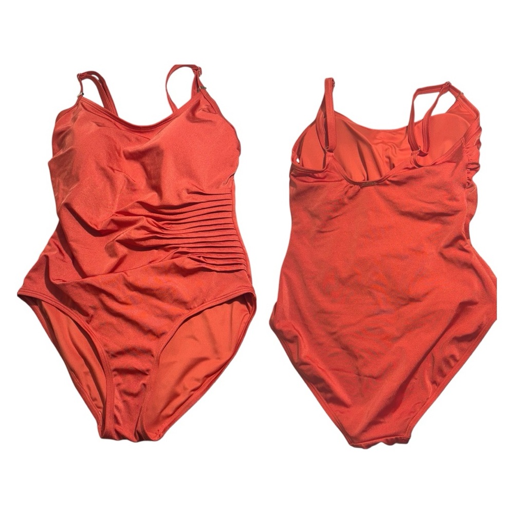 Calvin Klein Orange One Piece Swimsuit with Adjustable Straps and Ruching